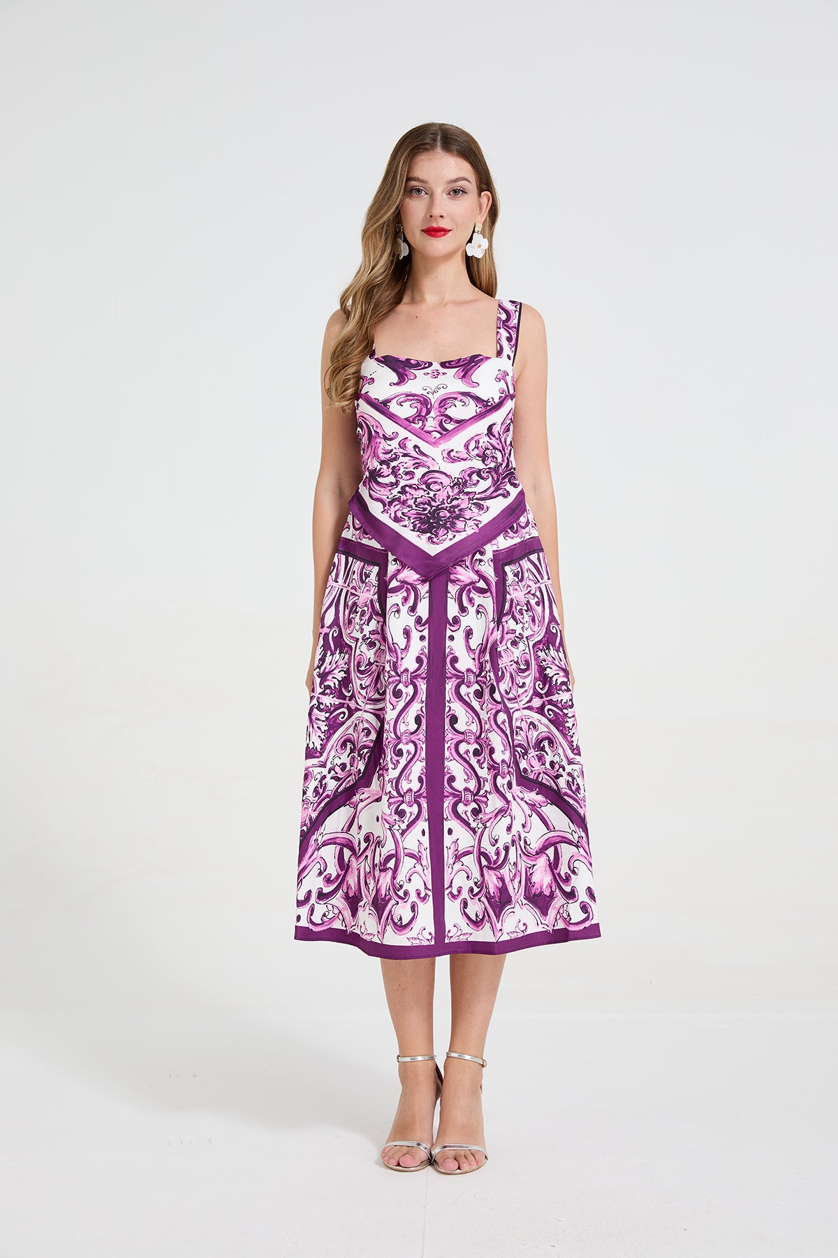 Women's Printed V-Neck Sleeveless Dress