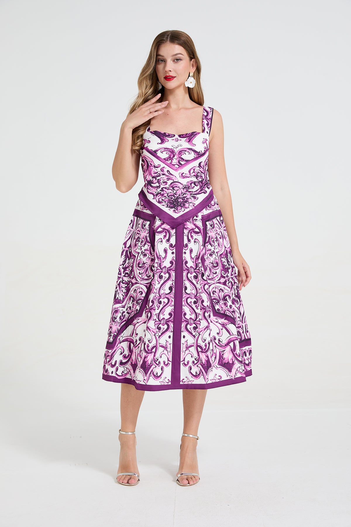 Women's Printed V-Neck Sleeveless Dress
