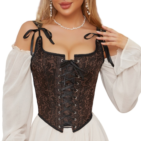 Brown Adjustable Boned Tube Corset Top