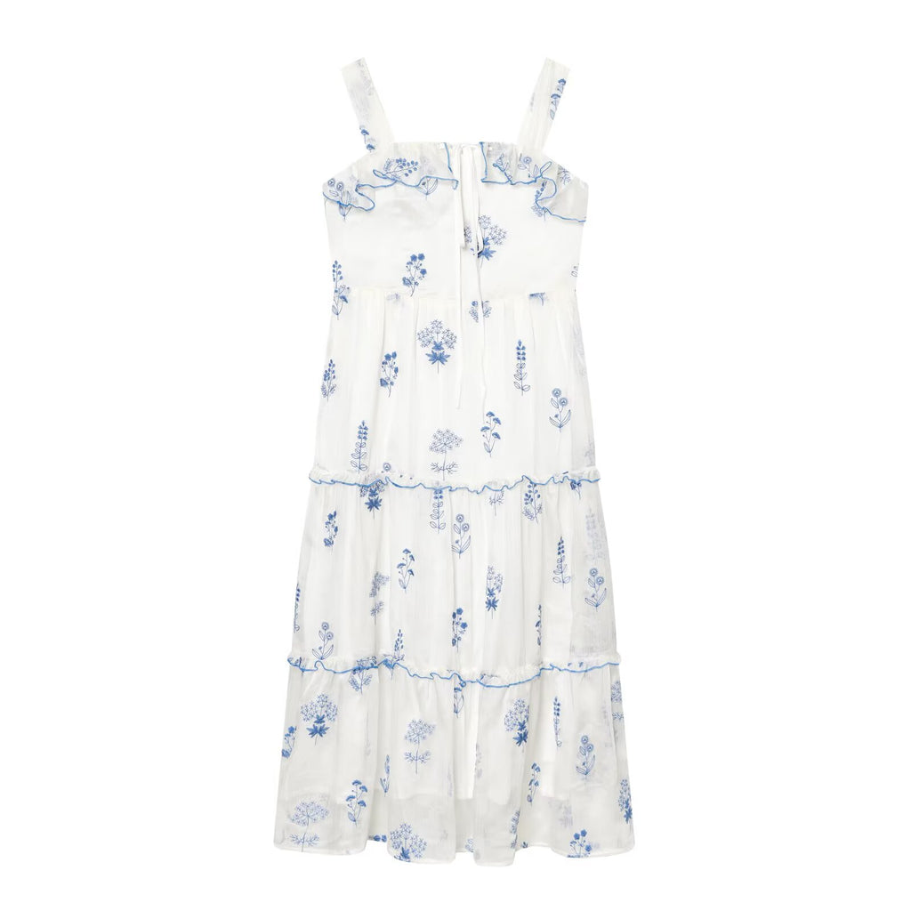 Women's Floral Embroidered Ruffled Cami Midi Dress