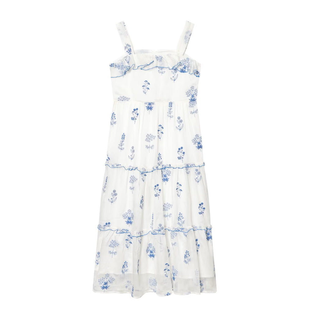 Women's Floral Embroidered Ruffled Cami Midi Dress