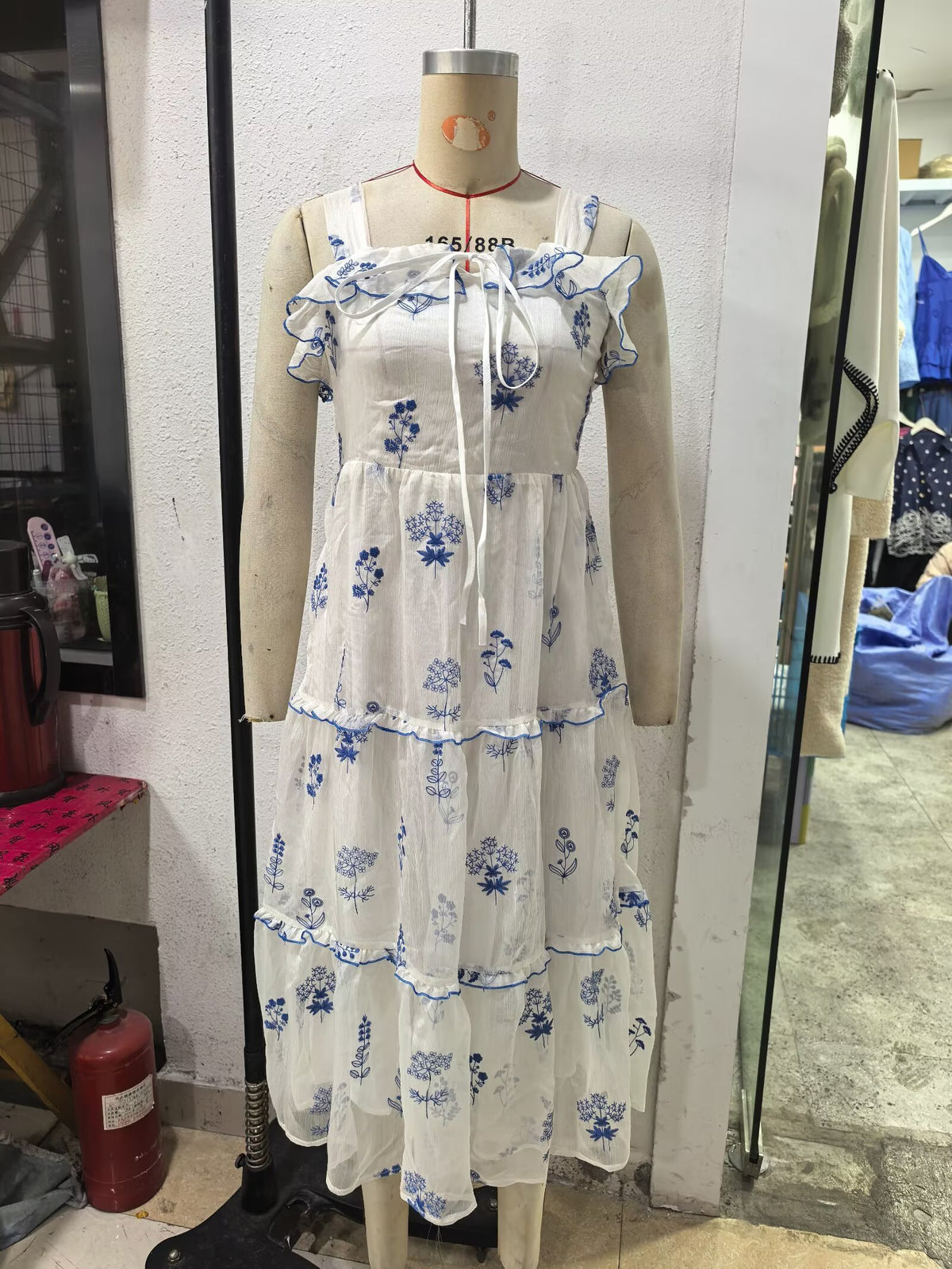 Women's Floral Embroidered Ruffled Cami Midi Dress