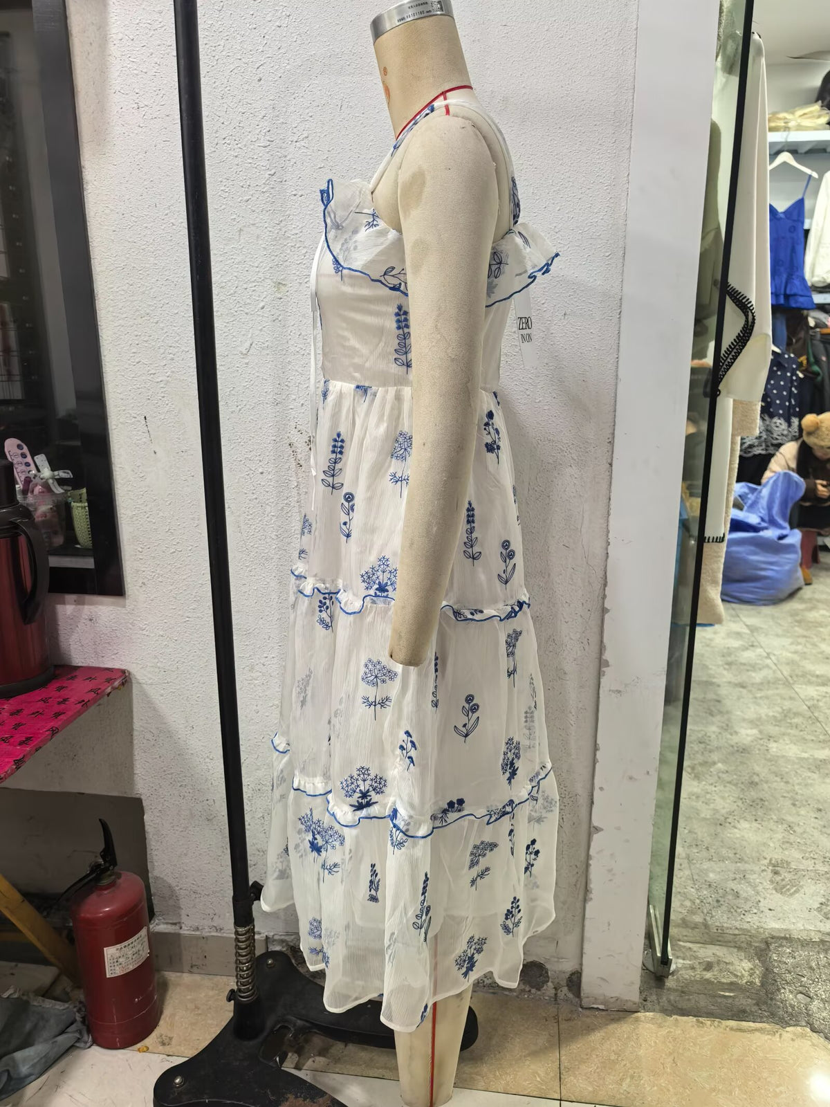 Women's Floral Embroidered Ruffled Cami Midi Dress