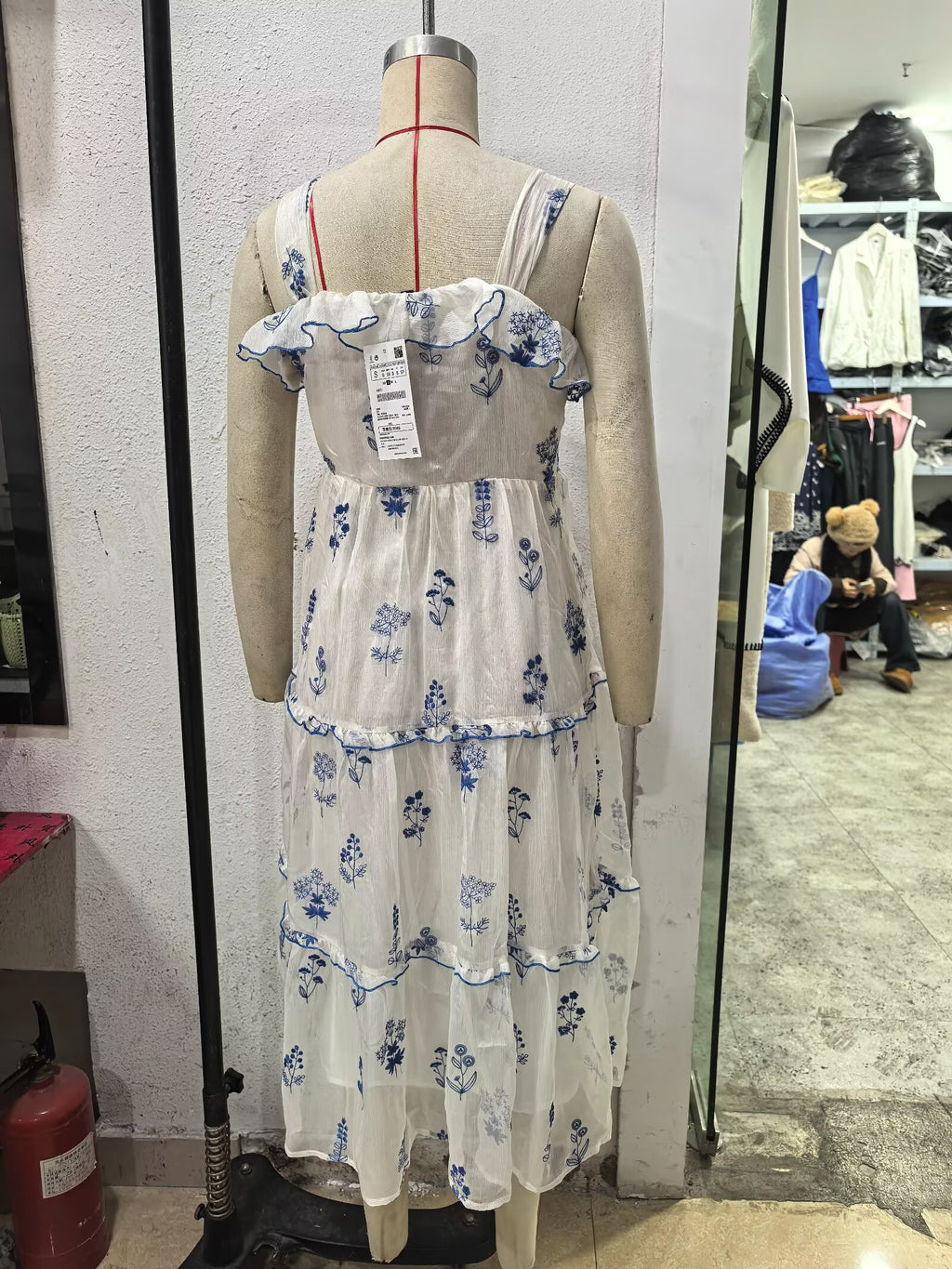 Women's Floral Embroidered Ruffled Cami Midi Dress