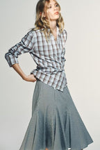 Women's Elegant Waist Slimming Double Breasted Plaid Poplin Shirt