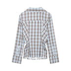 Women's Elegant Waist Slimming Double Breasted Plaid Poplin Shirt