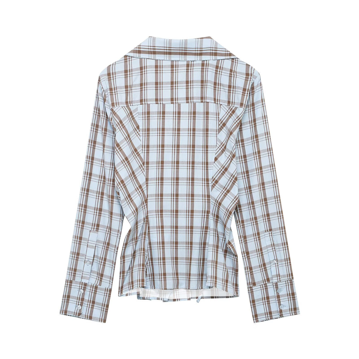 Women's Elegant Waist Slimming Double Breasted Plaid Poplin Shirt