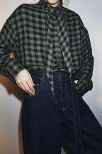 Retro Plaid Scarf Shirt for Women