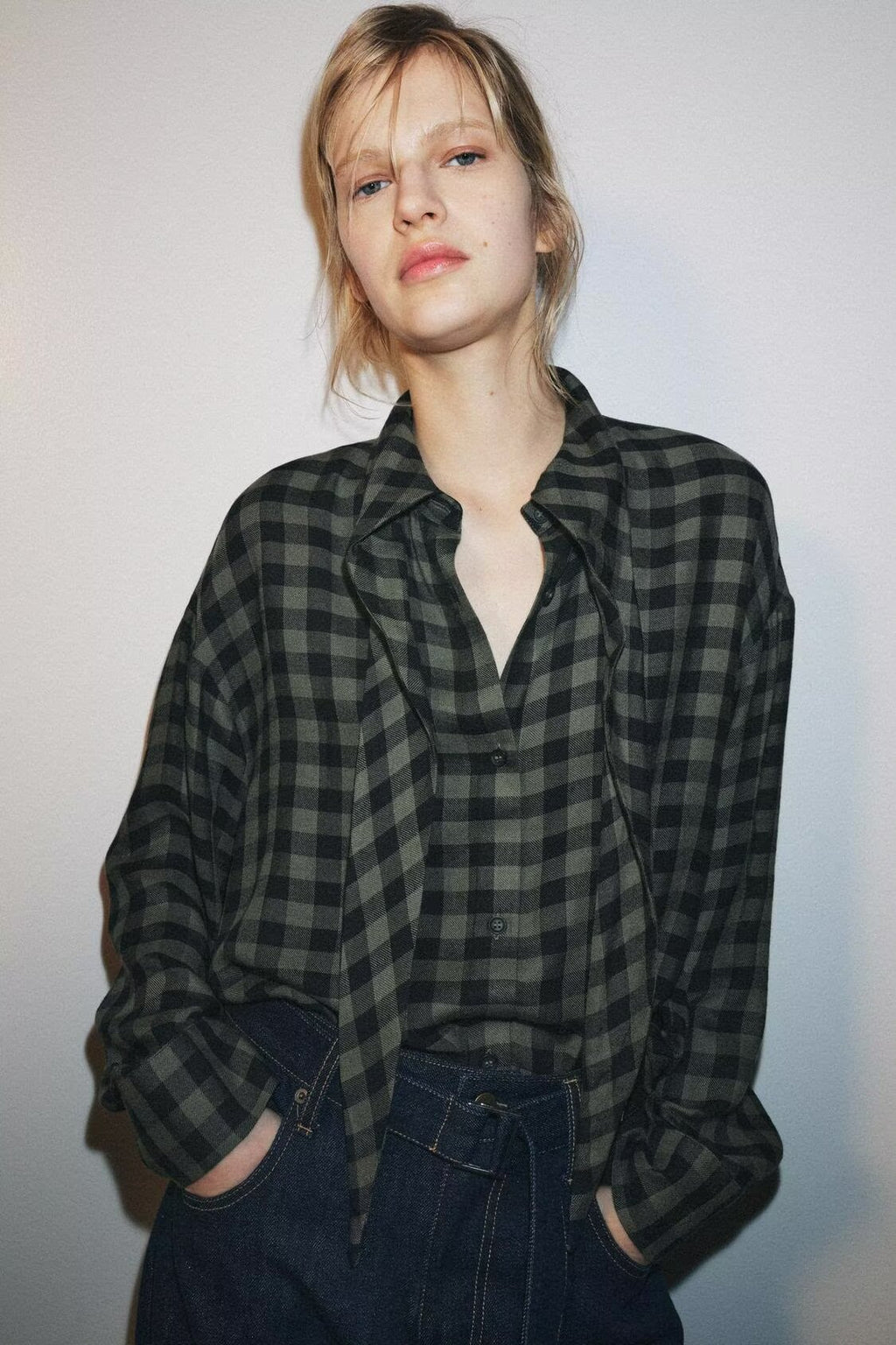 Retro Plaid Scarf Shirt for Women
