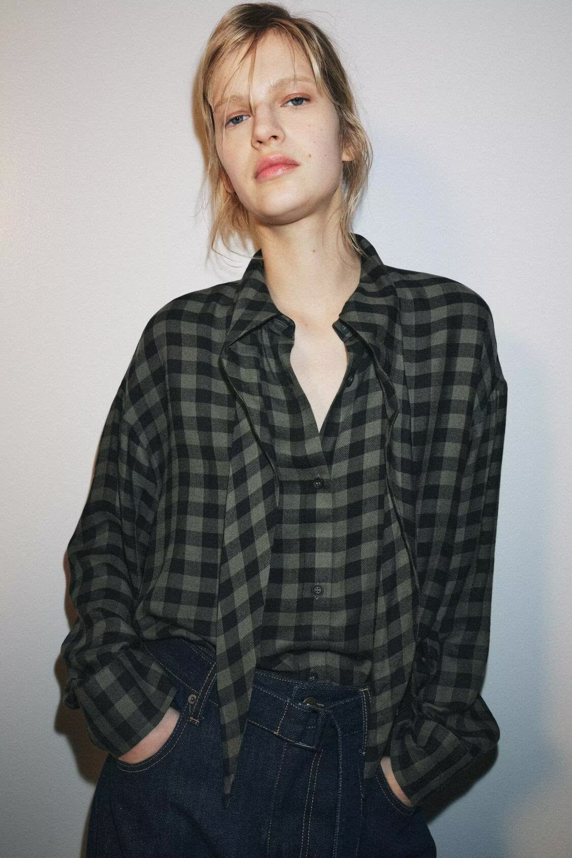 Retro Plaid Scarf Shirt for Women