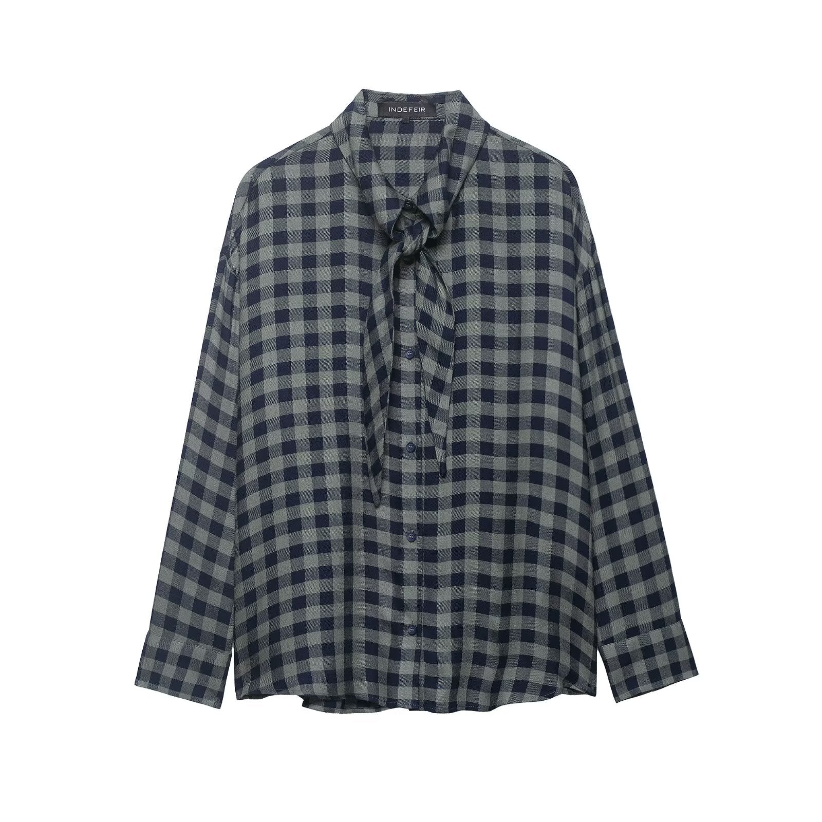 Retro Plaid Scarf Shirt for Women