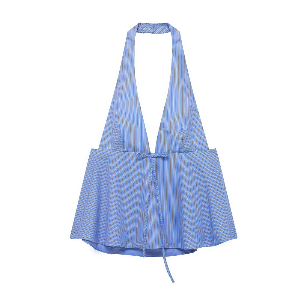 Women's Bow Decoration Hanging Collar Backless Top