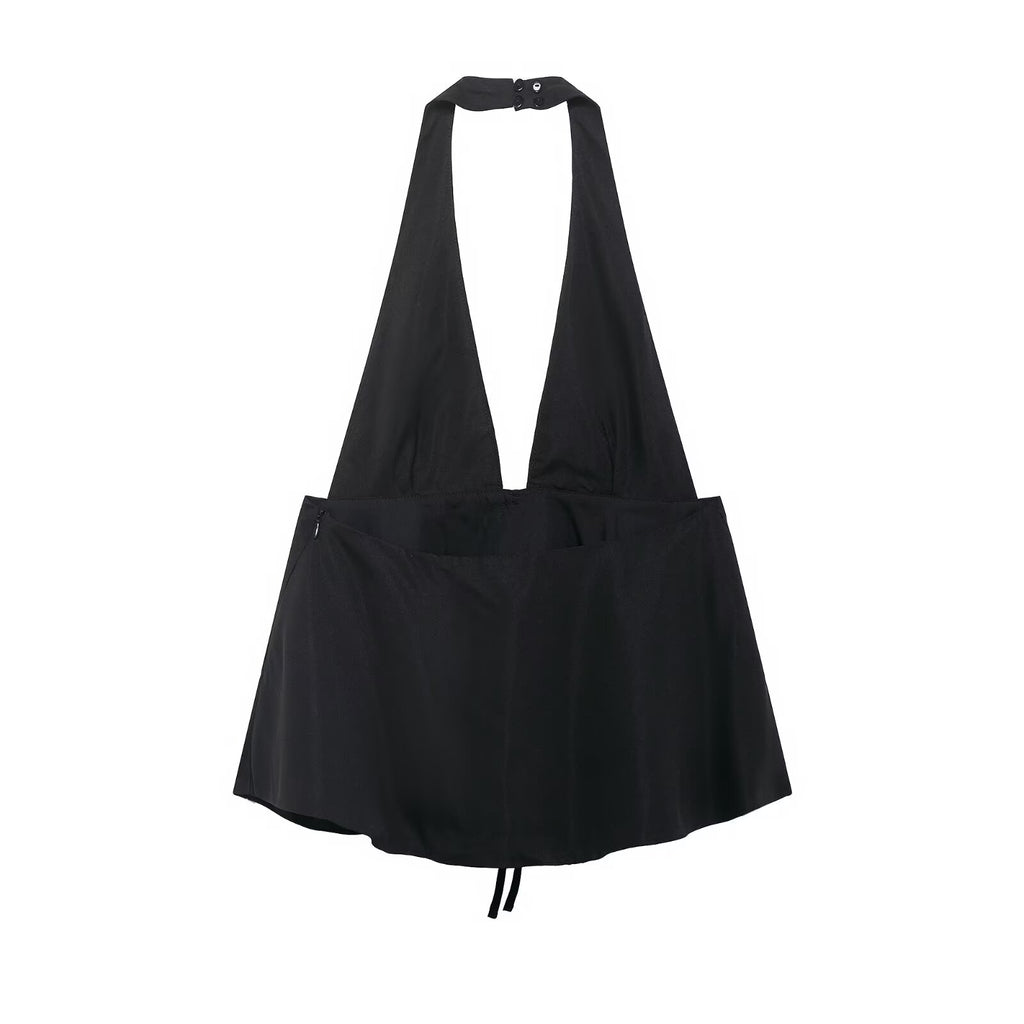 Women's Bow Decoration Hanging Collar Backless Top
