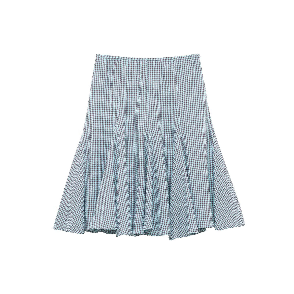 Spring Plaid Wavy Wide Hem Midi Skirt