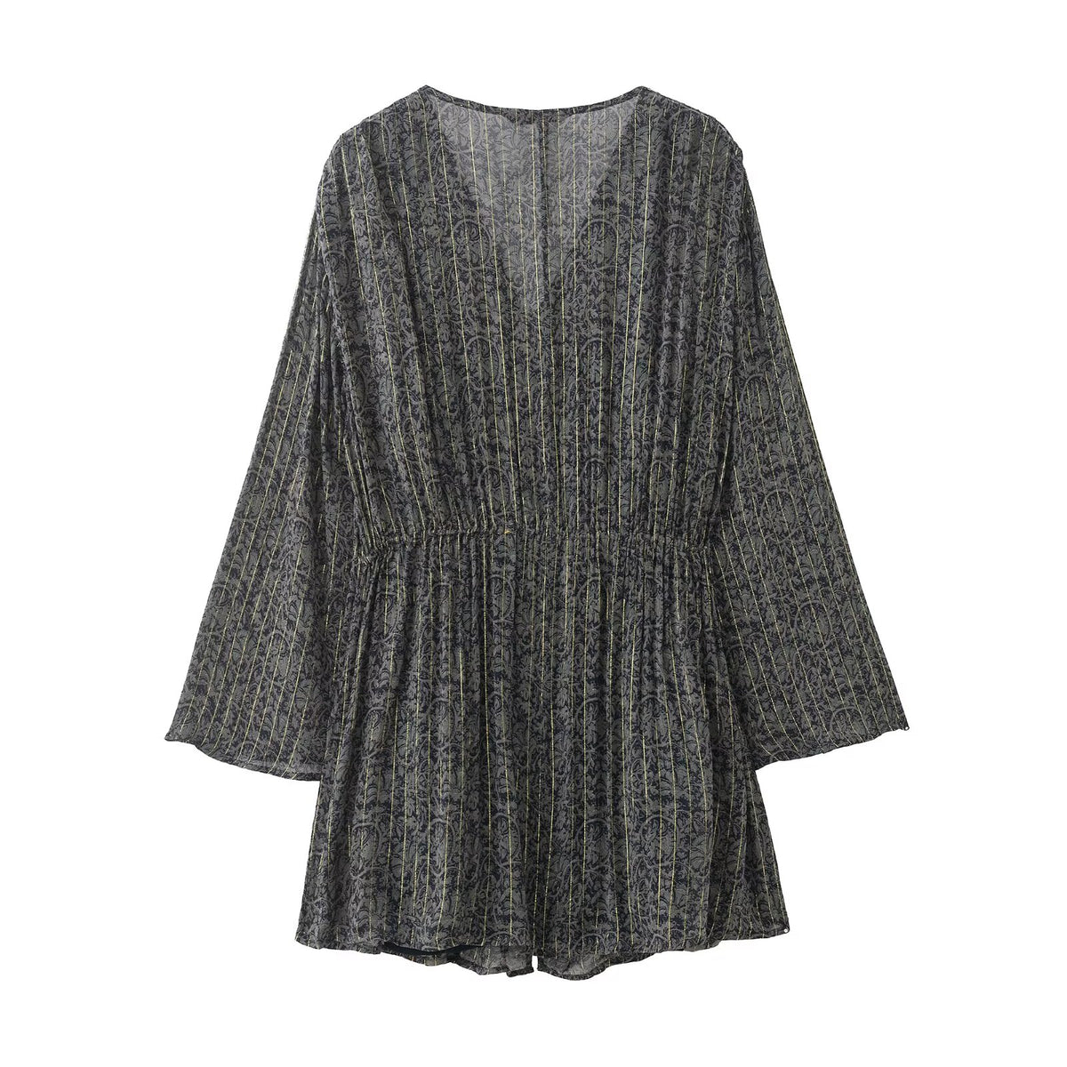 Spring Summer Retro Metal Color Line Printed V-Neck Loose Dress
