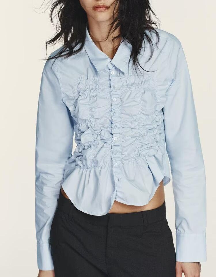 Women's Elastic Pleated Poplin Shirt