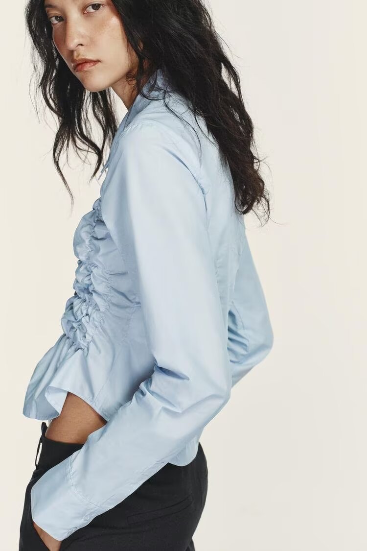 Women's Elastic Pleated Poplin Shirt