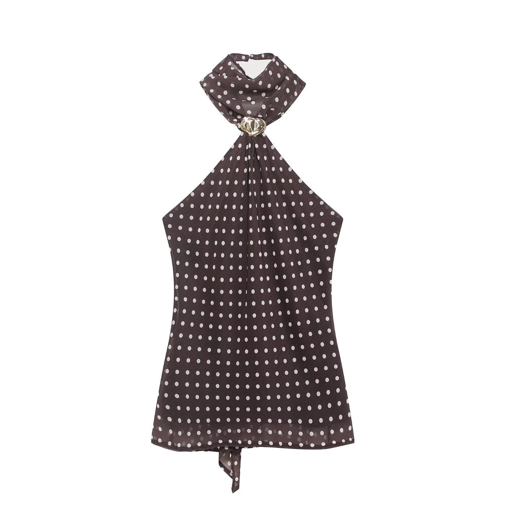 Women's Polka-Dot Backless Collared Top