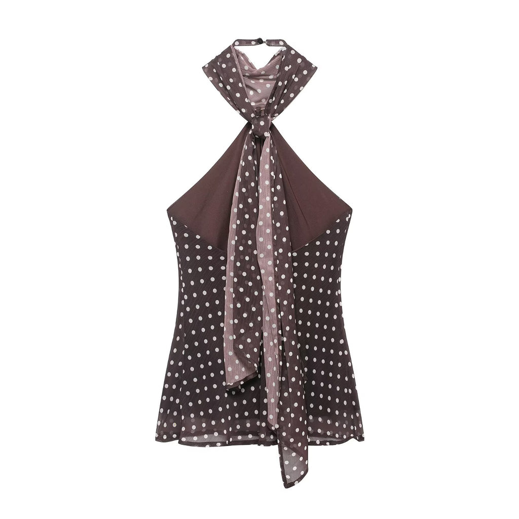 Women's Polka-Dot Backless Collared Top