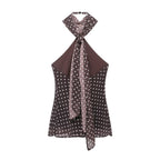 Women's Polka-Dot Backless Collared Top