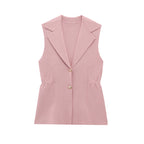 Pleated Collared Sleeveless Knit Vest