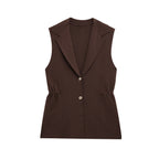 Pleated Collared Sleeveless Knit Vest