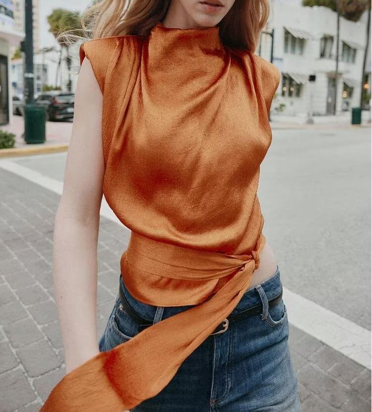 Women's Satin Bow Detail Top