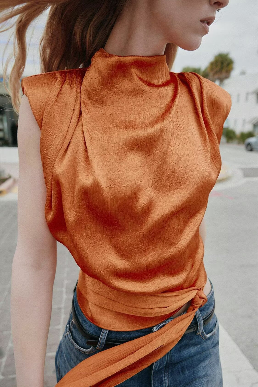 Women's Satin Bow Detail Top