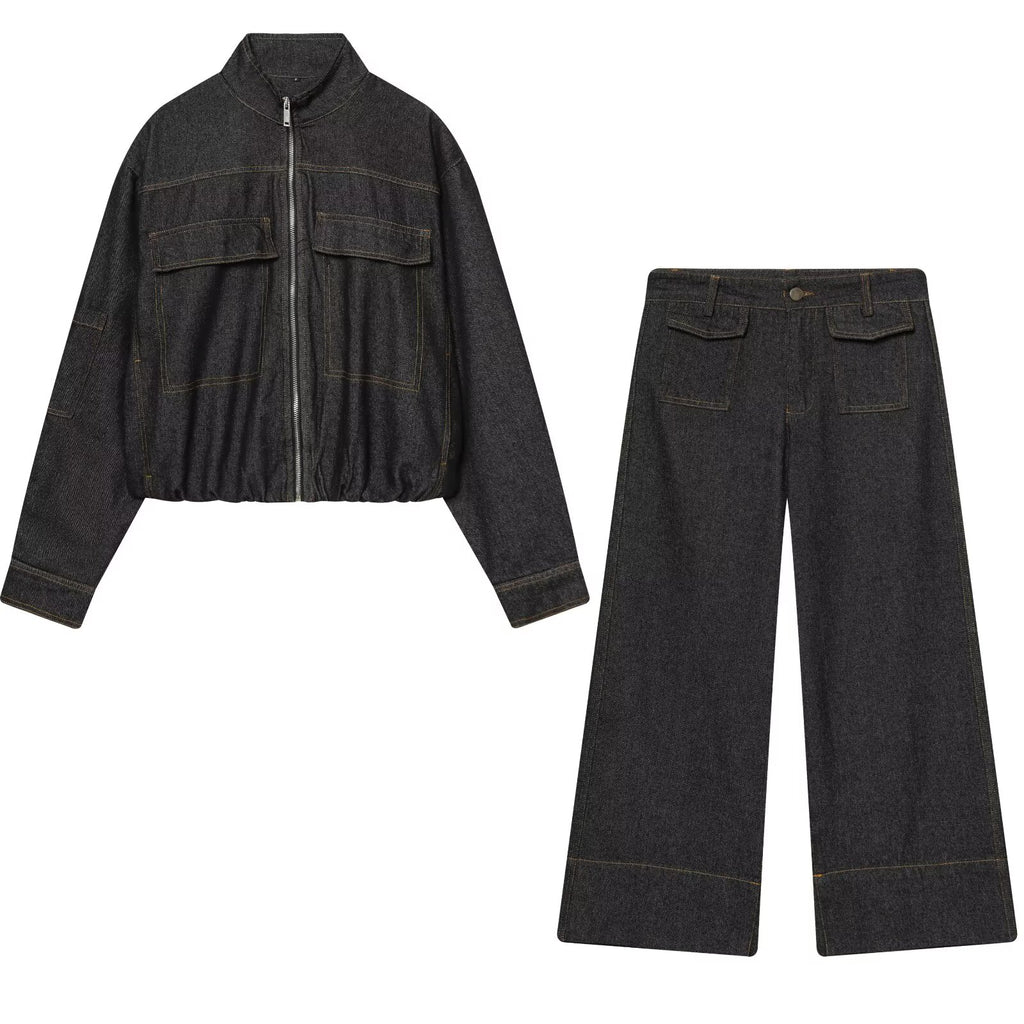 Stand Collar Quilted Jacket Coat Trousers