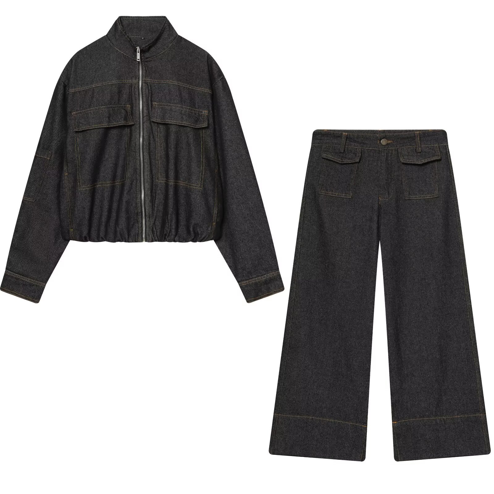 Stand Collar Quilted Jacket Coat Trousers