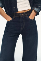 Denim Leather Effect Jacket Coat High Waist Straight Wide Leg Jeans