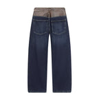 Denim Leather Effect Jacket Coat High Waist Straight Wide Leg Jeans