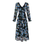 Women's Printed Lace V-Neck Long-Sleeve Dress