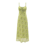 Women's Spring Floral Tie Neck One Piece Split Drape A-Line Look Dress