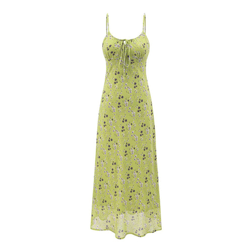 Women's Spring Floral Tie Neck One Piece Split Drape A-Line Look Dress