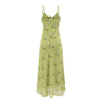 Women's Spring Floral Tie Neck One Piece Split Drape A-Line Look Dress