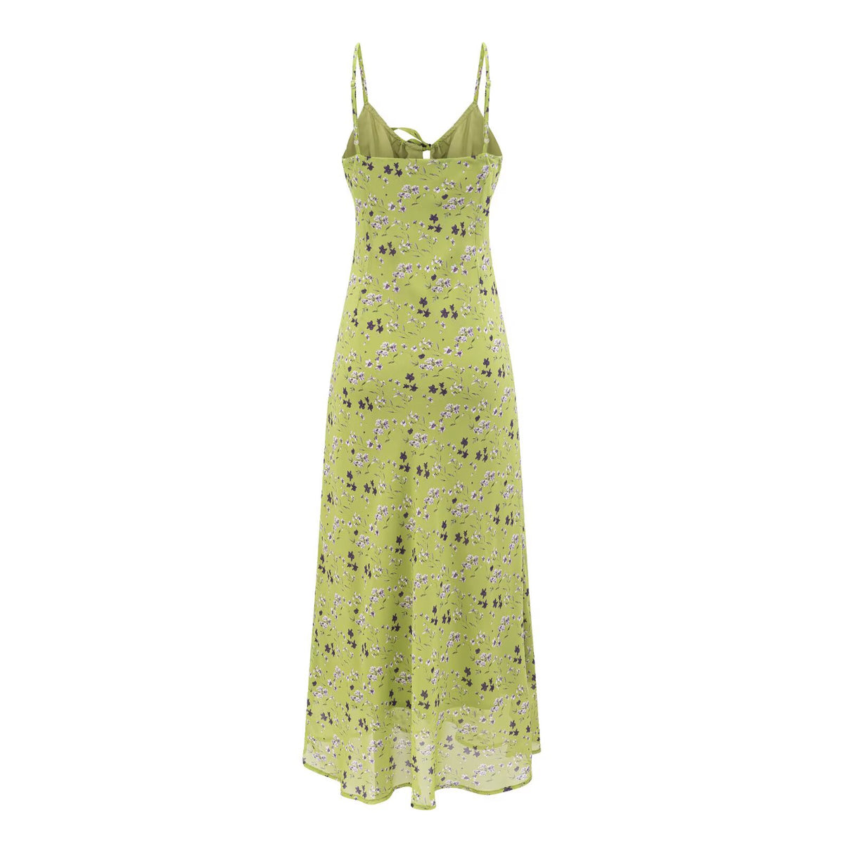 Women's Spring Floral Tie Neck One Piece Split Drape A-Line Look Dress