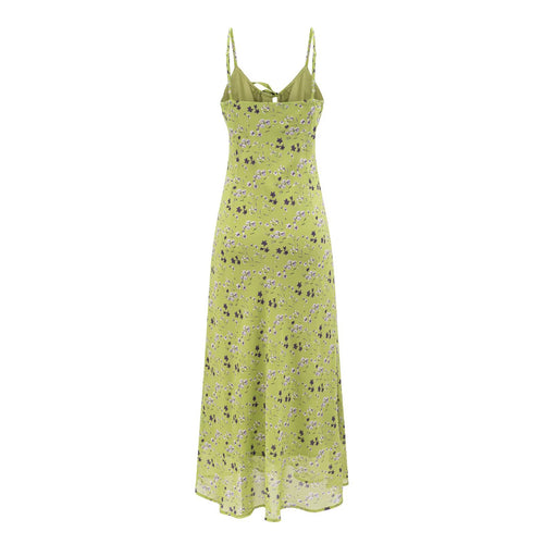 Women's Spring Floral Tie Neck One Piece Split Drape A-Line Look Dress