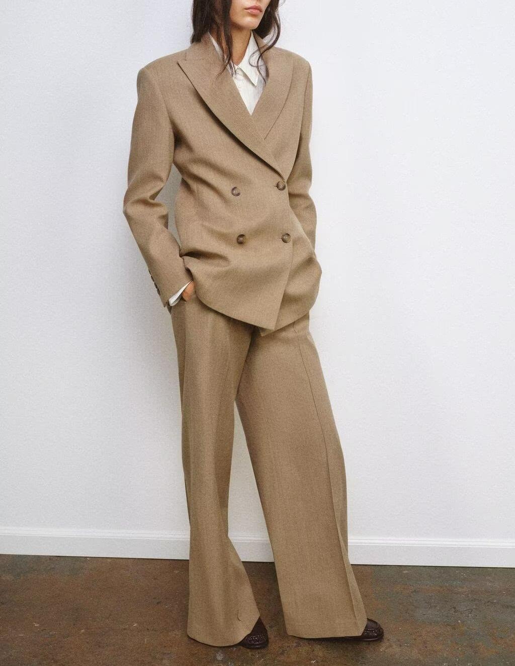 Women Clothing Slim Blazer Edge Lines Trousers