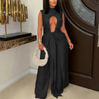 Women Wear Sexy Solid Color Lace up Sleeveless Trousers Set