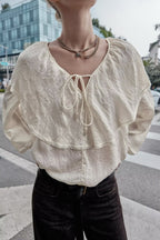 Women's Lace Laminated Decoration V Neck Shirt