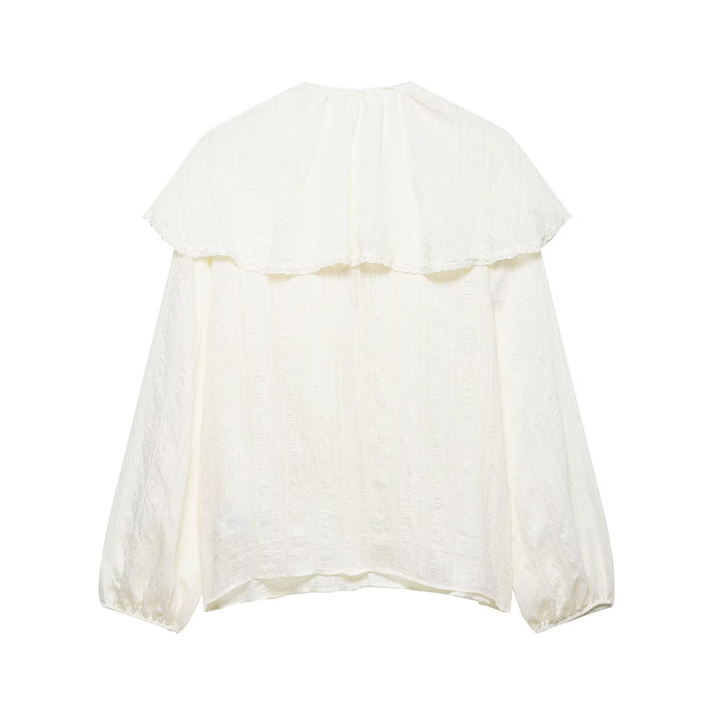 Women's Lace Laminated Decoration V Neck Shirt
