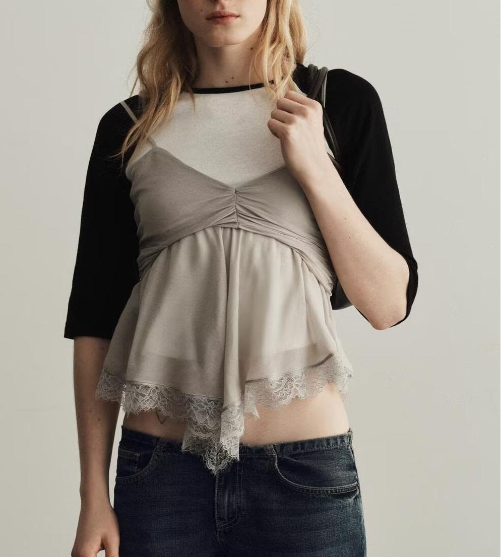's Girls Bandage Georgette Lace Top With Narrow Straps