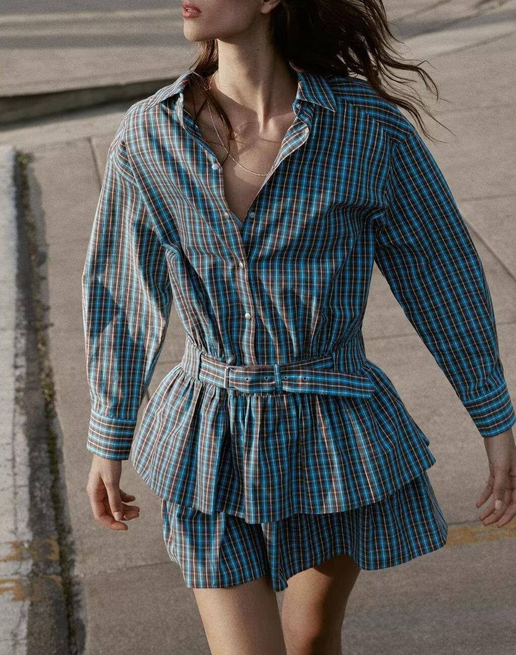 Women's Clothing Top Product Belt Plaid Laminated Decoration Dress
