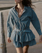 Women's Clothing Top Product Belt Plaid Laminated Decoration Dress