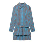 Women's Clothing Top Product Belt Plaid Laminated Decoration Dress