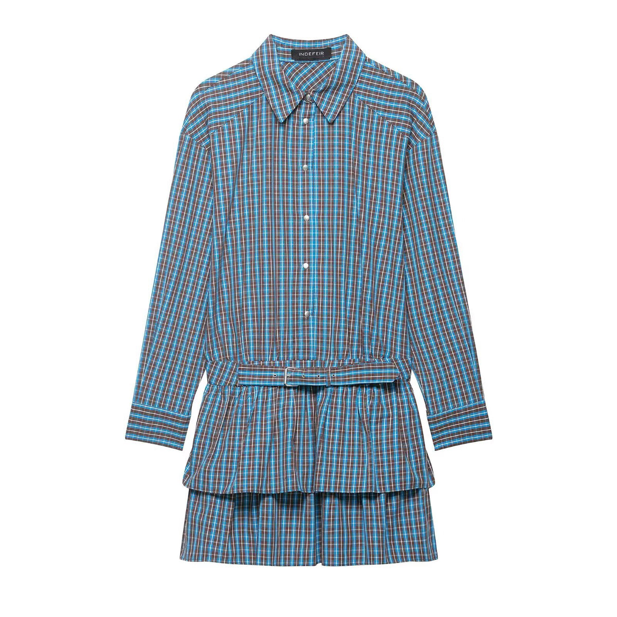 Women's Clothing Top Product Belt Plaid Laminated Decoration Dress