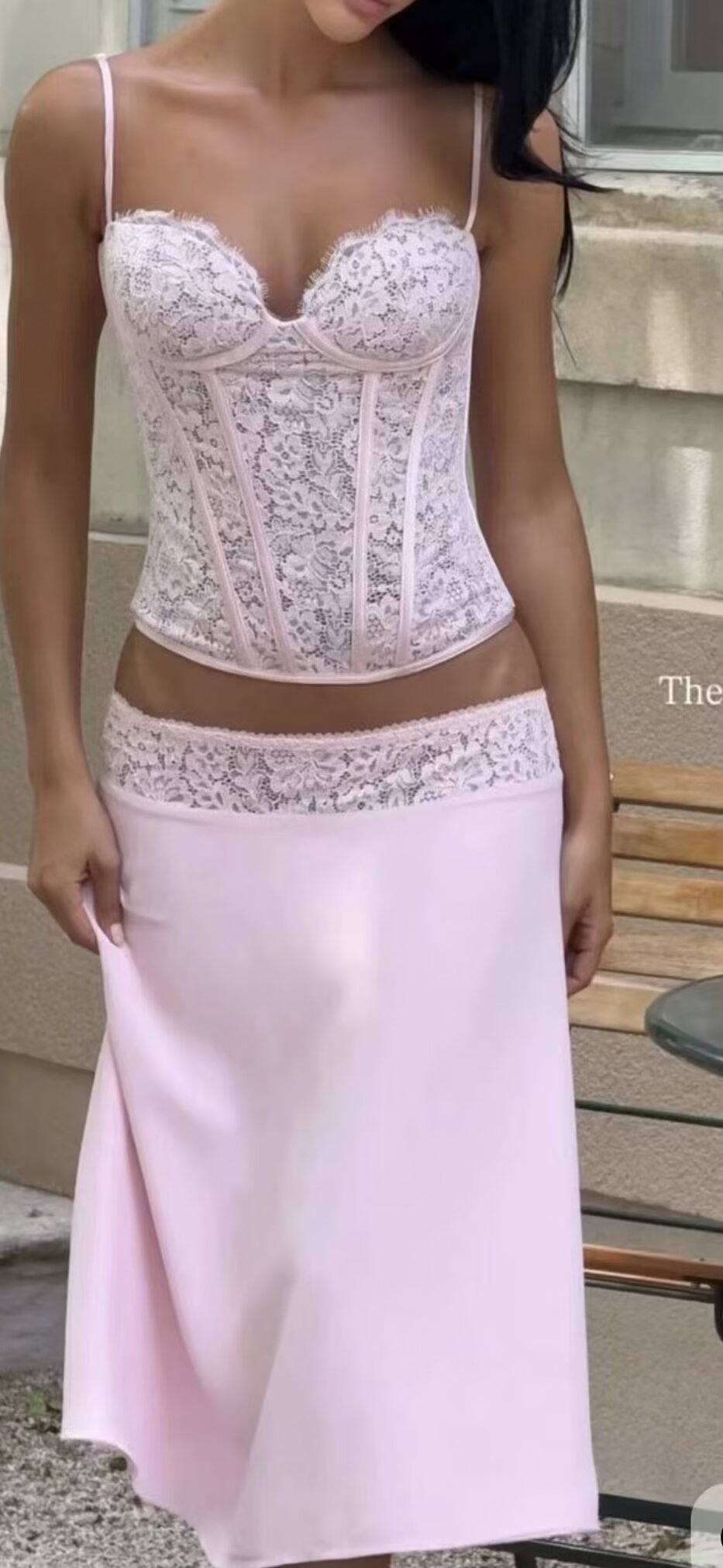 Pink Sexy Sexy Lace Sling Vest Lace Stitching Pink Skirt Sets