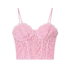Pink Sexy Sexy Lace Sling Vest Lace Stitching Pink Skirt Sets