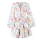 French Hydrangea Deep-V Tulle Dress